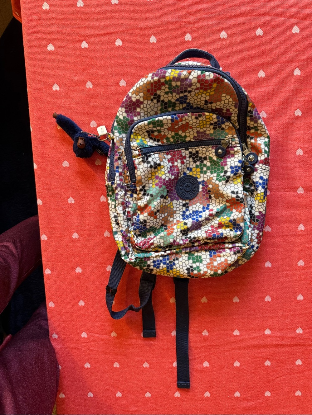 Kipling Colorful Mosaic Printed Nylon Backpack with Original Monkey Keychain